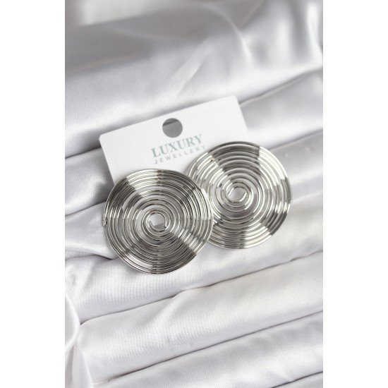 Pirinç Gümüş Renk Circle Model Kadın Küpe