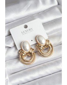 Pirinç Gold Renk İncili Vintage Kadın Küpe