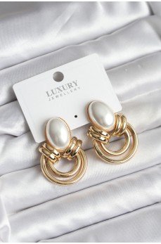 Pirinç Gold Renk İncili Vintage Kadın Küpe