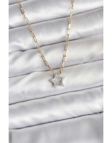 Pirinç Gold Renk Zincirli Zirkon Taşlı Minimal Yıldız Model Kadın Kolye