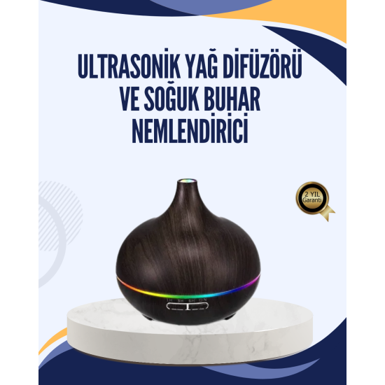 550 ml Büyük Su Hazneli Ultrasonik Nemlendirici ve Aromaterapi Difüzörü