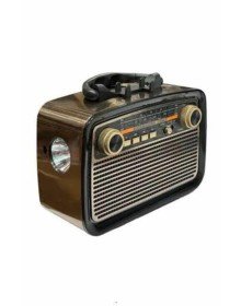 Nostalji Radyo Bluetooth Hoparlör USB-SD Kart Giriş Led Fener Işıklı Bataryalı Pilli