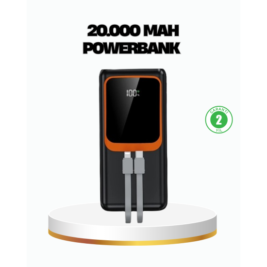 Powerbank 20000 mAh 22.5W Hızlı Şarjlı ve Kompakt Çoklu Kablo Çıkışlı