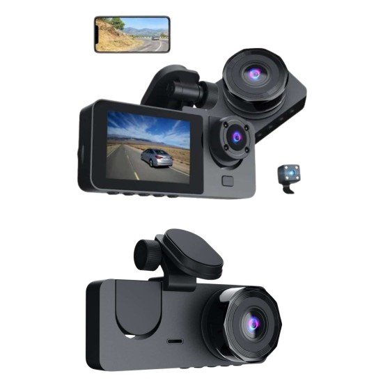 3 Kameralı 2 İnç 1080P Araç İçi Kamera Sürüş Kamerası CarPlay