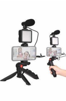 Telefon Tutucu Mini Mikrofonlu Tripod Vlog Çekim Video Telefon Tutucu Mini Mikrofonlu Tripod Vlog Çekim Video
