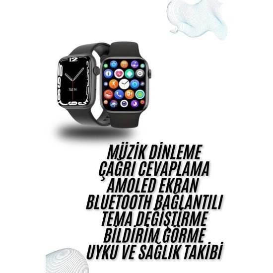 Dijital Göstergeli Kulaklık ve 7 Kordonlu Akıllı Saat Android ve İOS Uyumlu Uyku Takibi Sesli Görüşme