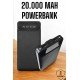 20.000 Mah Led Işıklı LCD Ekran USB Girişli Type-C Lightning Powerbank