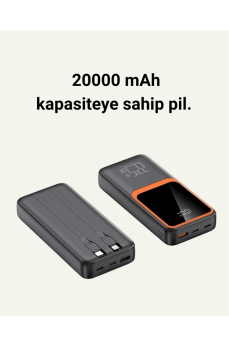 20.000 mAh Powerbank – 22.5W Hızlı Şarj, Çok Kablolu, Dijital Göstergeli
