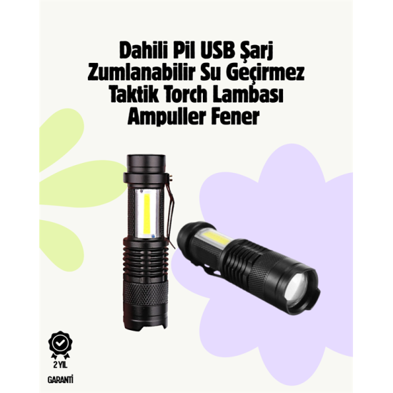 2000 Lümen LED El Feneri - Suya Dayanıklı, Odaklı, Klipsli 2000 Lümen LED El Feneri - Suya Dayanıklı, Odaklı, Klipsli