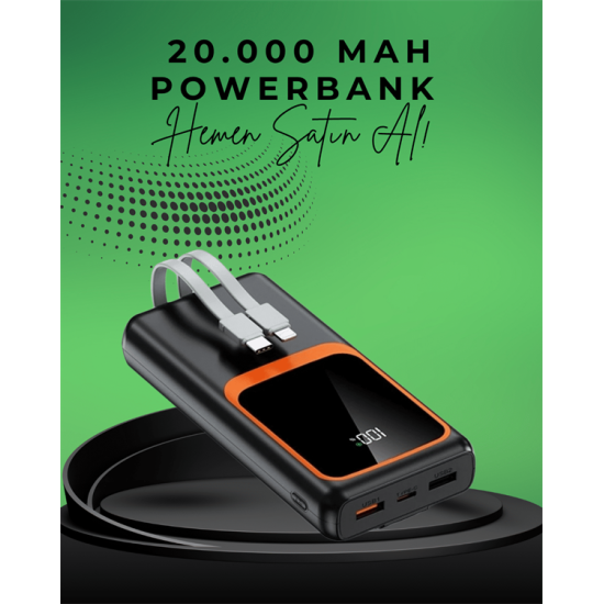 20000 mAh Taşınabilir Powerbank | Çok Kablolu, Hızlı Şarj Destekli (22.5W)