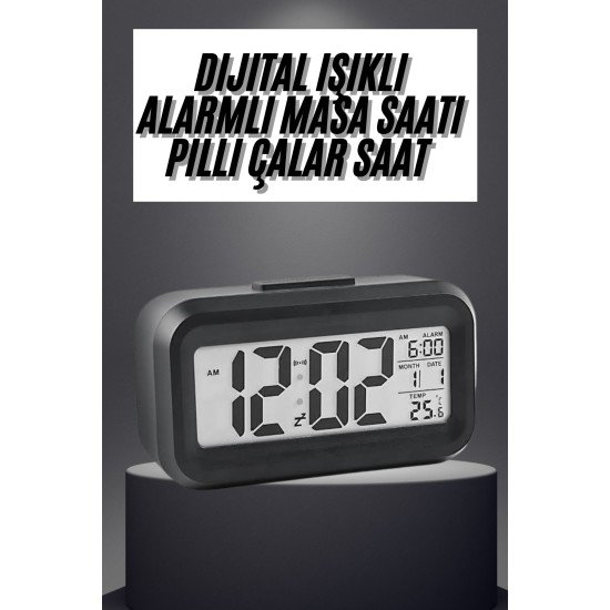 Gece Dijital Masa Saati Dijital Alarmlı Led Ekran Pilli Çalar Saat