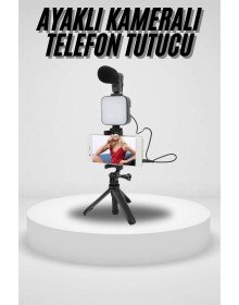 Akıllı Telefon Vlog Kiti Tripod Mini Mikrofonlu Telefon Tutucu