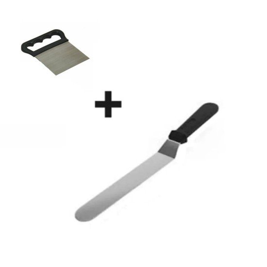 2li Set Hamur Şekillendirici Eğik Pasta Spatulası ve Metal Hamur Kesici Kazıyıcı Spatula