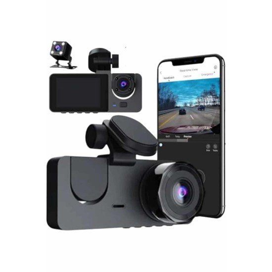 3 Kameralı 2 İnç 1080P Araç İçi Kamera Sürüş Kamerası CarPlay