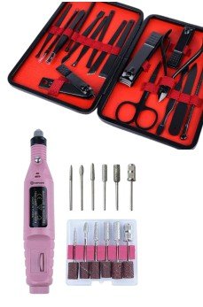 Elektrikli Manikür Pedikür Seti İkili Set 17 Parça Tırnak Bakımı Nasır Temizleme Tırnak Şekillendirme