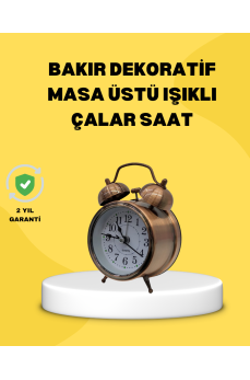 Dekoratif Bronz Renk Metal Alarmlı Masa Üstü Saat Klasik Tasarım