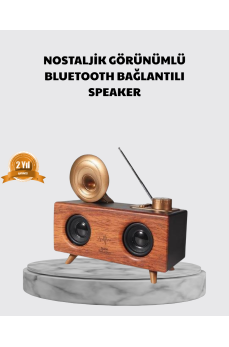 Nostaljik Gramofon Bluetooth Hoparlör – FM Radyo + USB + SD Kart Destekli