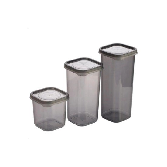 3 Adet 3 Boy Plastik Kavanoz Saklama Kabı Kapaklı Kare Model 3 Adet 3 Boy Plastik Kavanoz Saklama Kabı Kapaklı Kare Model