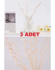 3 Adet Dalgalı Model Aromaterapi Dağıtıcı Rattan Sopa- Ev Dekor Şişe - Koku Yağı Ahşap Difüzör Çubuk
