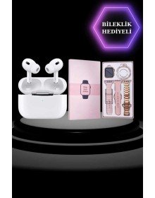 3 Kordonlu Pembe Amoled Ekran Akıllı Saat ve Yeni Nesil Pro Kablosuz Bluetooth Kulaklık ANC/ENC