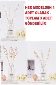 3 Tek Adet 3 Model Aromaterapi Koku Dağıtıcı Rattan Şişe Ahşap Difüzör Çubuk (Spiral-Yaprak-Dalgalı)