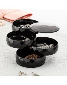 360 Derece Dönebilen 4 Katlı Takı - Toka - Küpe-Bileklik Organizer - Siyah