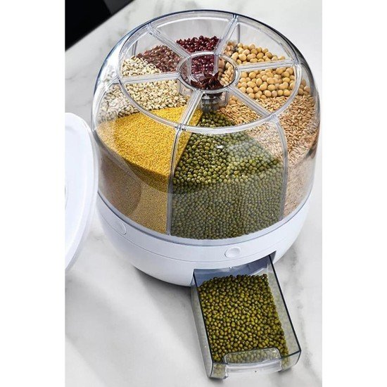 360° Dönebilen Kuru Gıda Ve Bakliyat Organizeri 6 Bölmeli Hava Geçirmez Saklama Kabı 6 lt 360° Dönebilen Kuru Gıda Ve Bakliyat Organizeri 6 Bölmeli Hava Geçirmez Saklama Kabı 6 lt