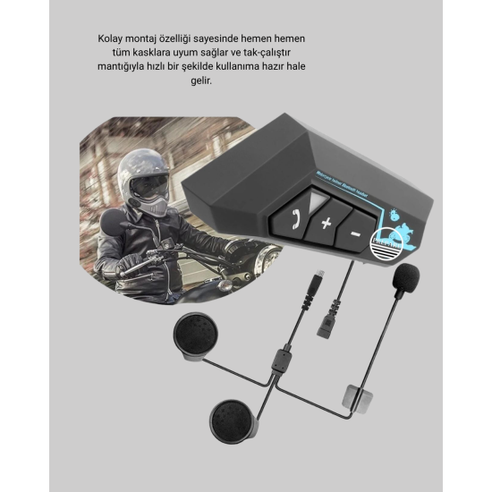 BT22 Kask İçi Bluetooth Kulaklık Hızlı Eşleşme ve Gürültü Önleyici Mikrofon