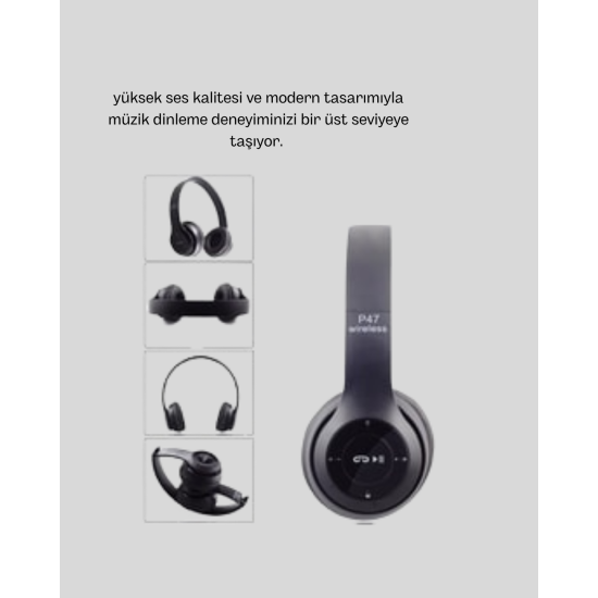 Bluetooth Kablosuz Kulaklık – Extra Bass, TF Kart, Mikrofonlu, Ayarlanabilir Ergonomik Tasarım