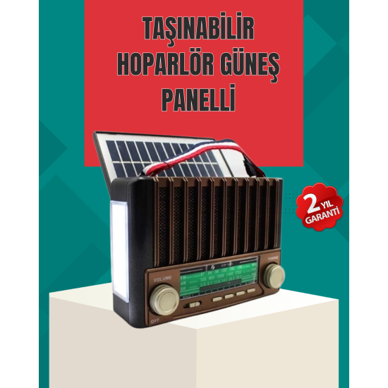 Nostaljik Tasarımlı Solar Şarjlı Radyo AM FM SW ve Bluetooth