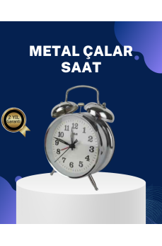 Alarmlı Dekoratif Yuvarlak Masa Saati Gümüş Renk Sessiz ve Işıklı