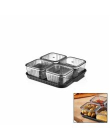 4 Bölmeli Akrilik Pratik Sızdırmaz Kapaklı Tepsili Kahvaltılık Seti