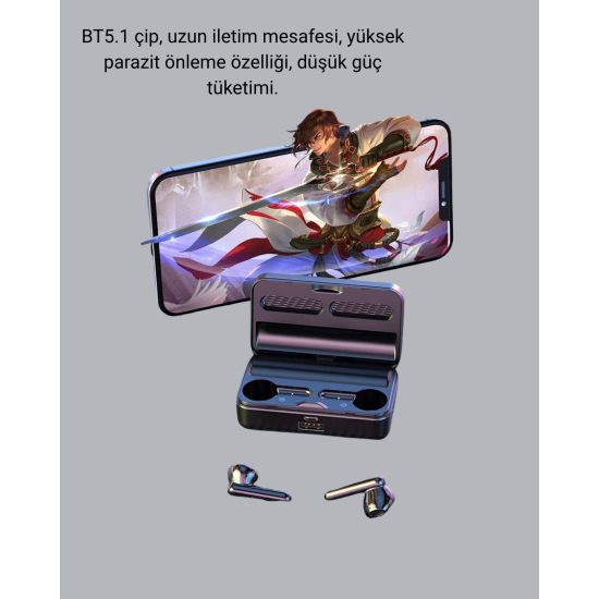 Ayna Ekranlı Bluetooth 5.1 Kablosuz Kulaklık – 3500 mAh Şarj Kutusu, Suya Dayanıklı