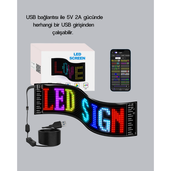 RGB LED Panel – Çok Renkli, Kumandalı, USB Bağlantılı Yazı ve GIF Gösterimli Akıllı Lamba