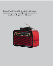 Bluetooth’lu LED Işıklı Nostaljik Müzik Kutusu – Ahşap Dokulu, Vintage Tasarım ve Yüksek Ses Kalitesi