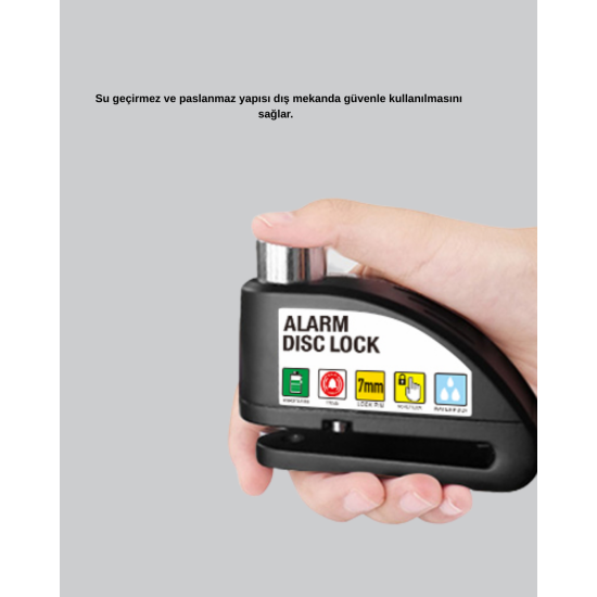 110 dB Alarmlı Disk Fren Kilidi Su Geçirmez Çelik Gövde Motosiklet Güvenlik
