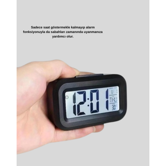 Dijital Masa Saati Sensörlü Aydınlatmalı Alarm ve Sıcaklık Ölçerli Dijital Masa Saati Sensörlü Aydınlatmalı Alarm ve Sıcaklık Ölçerli