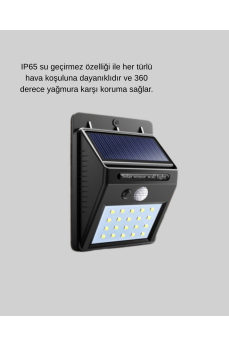 20 LED Güneş Paneli Aydınlatma – Fotoselli ve Hareket Algılamalı Dış Mekan Duvar Lambası