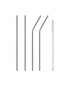 5 Parça Metal Pipet - Paslanmaz Çevre Dostu Metal Pipet Fırça Seti