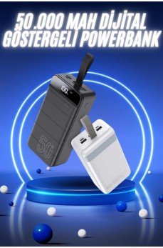 50.000 Mah Powerbank Turbo Hızlı Led Göstergeli Android İOS Uyumlu Taşınabilir Askılı