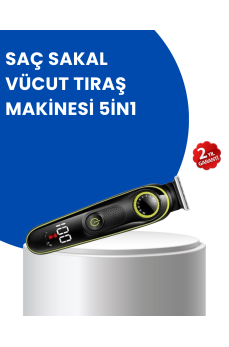 Uzun Pil Ömürlü LED Göstergeli Erkek Bakım Seti 5-in-1 Saç Sakal Tıraş Makinesi