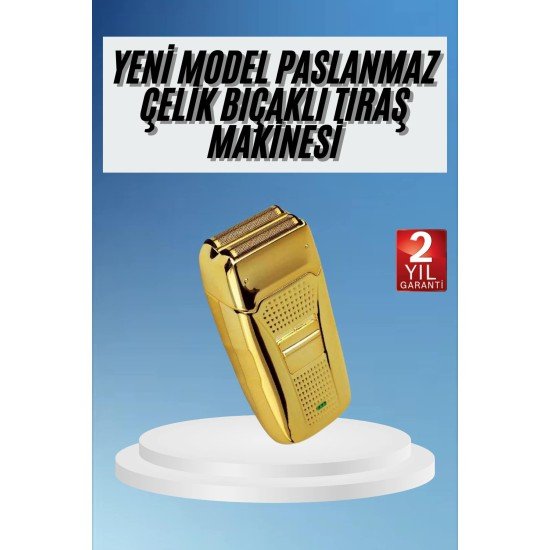 Sakal Kesme Tıraş Makinesi Paslanmaz Çelik Gold Şarjlı