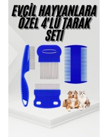 4'lü Bit Pire Tarağı Set Kedi Köpek Evcil Hayvan Tüy Toplayıcı Mavi