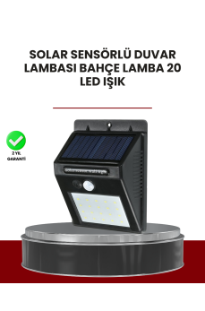 Bahçe ve Dış Mekanlar İçin Güneş Enerjili 20 LED Hareket Sensörlü Lamba