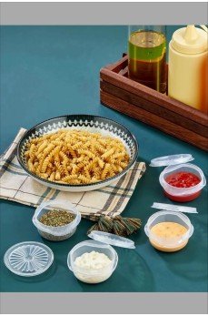 9 lu Yelpaze Kapaklı Şeffaf Mini Sosluk - Ketçap Mayonez Kabı- Kahve Yanı Şeker Lokumluk