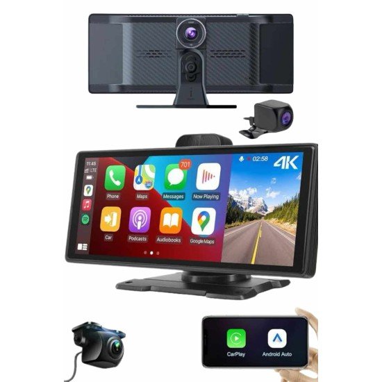 Android ve İOS Uyumlu Ön Arka Çift Kameralı Araç Ekranı Dokunmatik CarPlay