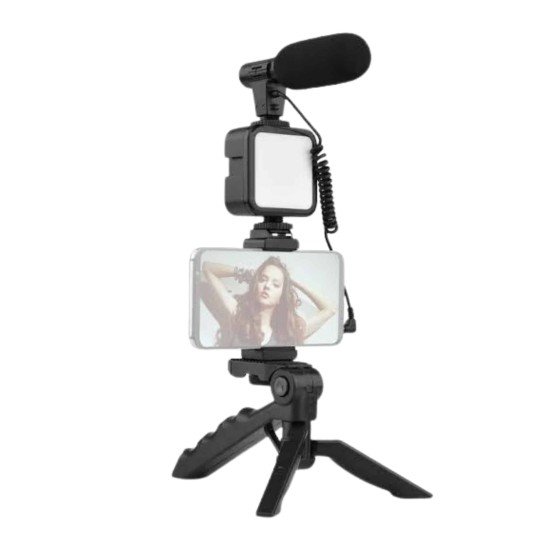 Tripod Telefon Tutucu Kumandalı Mikrofon Led Işık Vlog Video Kayıt
