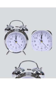 Yuvarlak Gümüş Dekoratif Işıklı Masa Üstü Saat Alarmlı Sessiz Çalışma