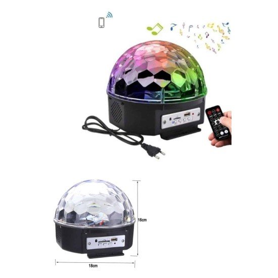 Led Işık Disko Topu Bluetooth Hoparlörlü USB Müzik Çalar Kumandalı