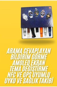 7 Kordonlu Akıllı Saat Siyah Kasa Dokunmatik Ekran Uyku ve Sağlık Takibi